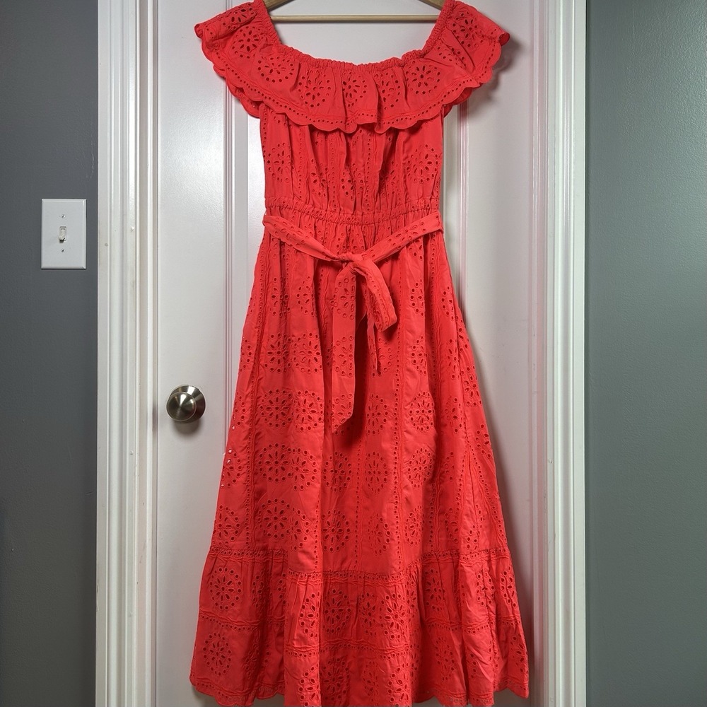 Lilly Pulitzer Spicy Coral Sunnyside Eyelet Liabella Off Shoulder Midi Dress